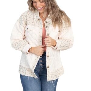 Floral Patchwork Oversize Beige & Baby Pink Button Down Shacket Sz L
